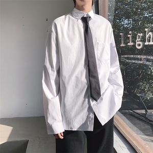 尖领长袖制服衬衫白色长袖衬衫男宽松情侣韩版学生毕业照班服衬图片