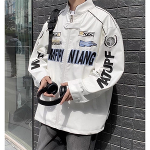 美式炸街赛车服外套男街头hiphop潮牌宽松痞帅机车服情侣皮衣夹克图片