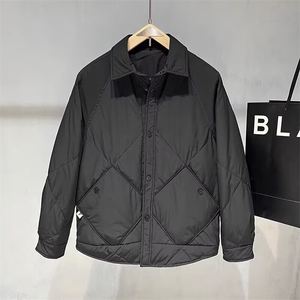 薄棉服男冬新款高端帅气菱形格翻领夹克保暖休闲外套男TT614 P86图片