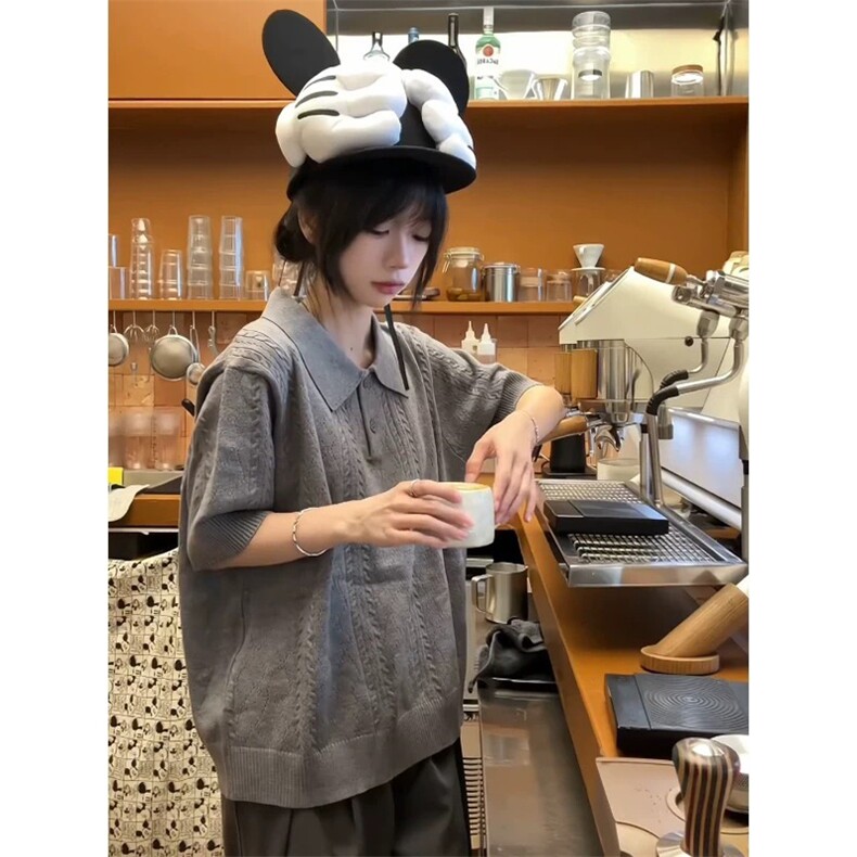 网图有货夏季麦穗花纹提花针织短袖T恤男女老钱风上衣A642-P42,男装针织衫/毛衣,星座1505