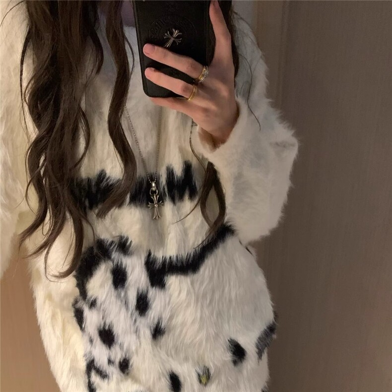 秋冬美式复古仿貂毛猫咪圆领套头毛衣男女生针织衫外套线衫潮搭,男装针织衫/毛衣,星座302B-2