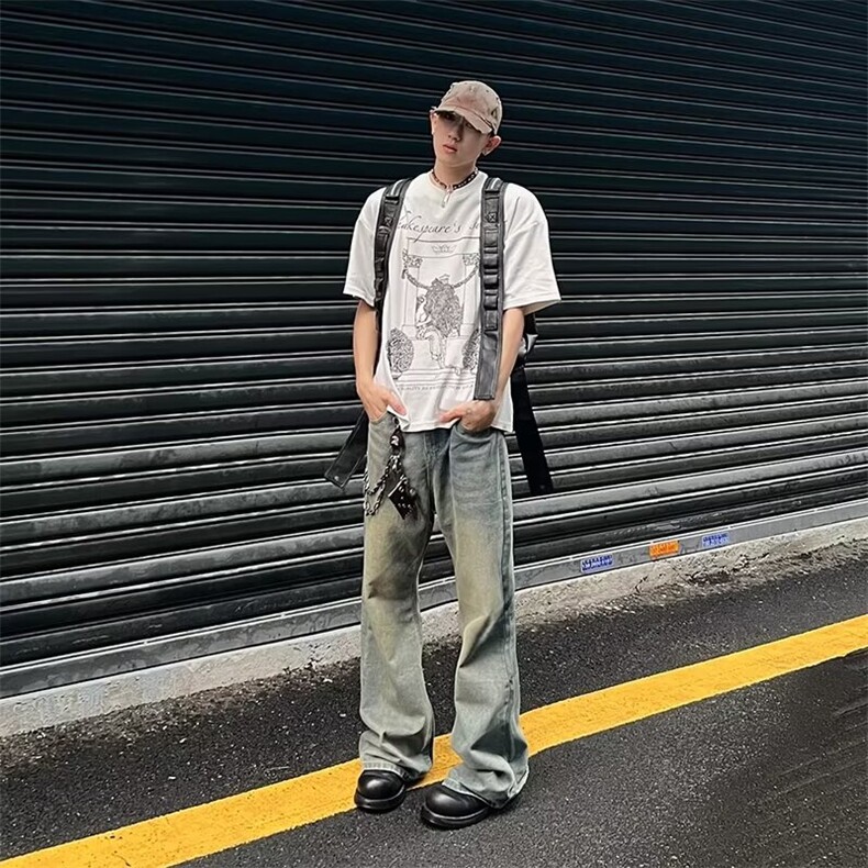 夏款男牛仔裤破洞直筒宽松微喇叭休闲长裤NK767P55,男装牛仔裤,星座1013-1