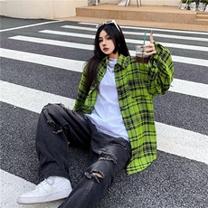 潮高街欧美潮牌嘻哈情侣宽松衬衣外套格子衬衫CY653-P47，男装衬衫，星座412-3