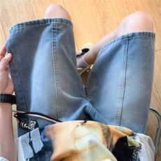 美式复古牛仔短裤男士夏季薄款宽松大码五分马裤潮牌直筒5分中裤，男装牛仔裤，四季星座218-1