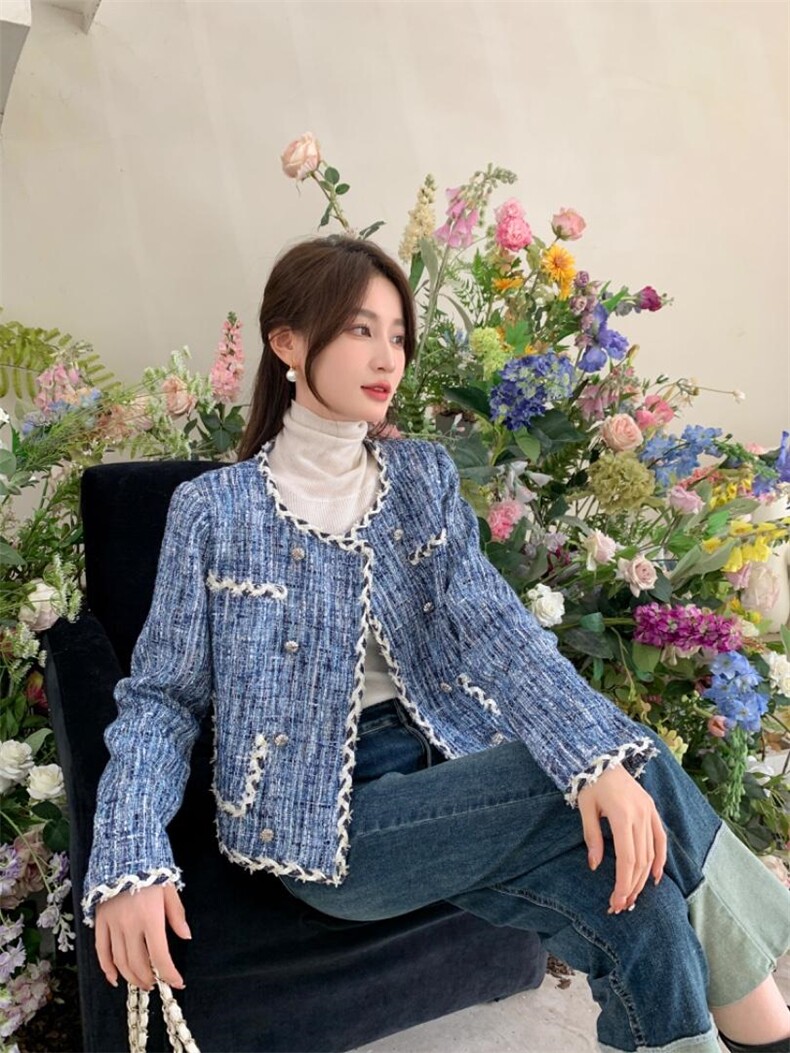 欧韩时尚气质高雅淑女牛仔兰小香风外套，其它，荷塘月色