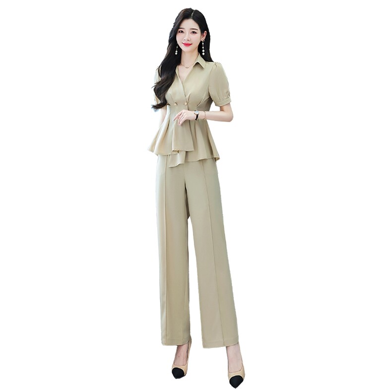 冰丝职业套装夏天2025新款气质显瘦洋气减龄阔腿裤两件套名牌女装,女装套装/套裙,妙形