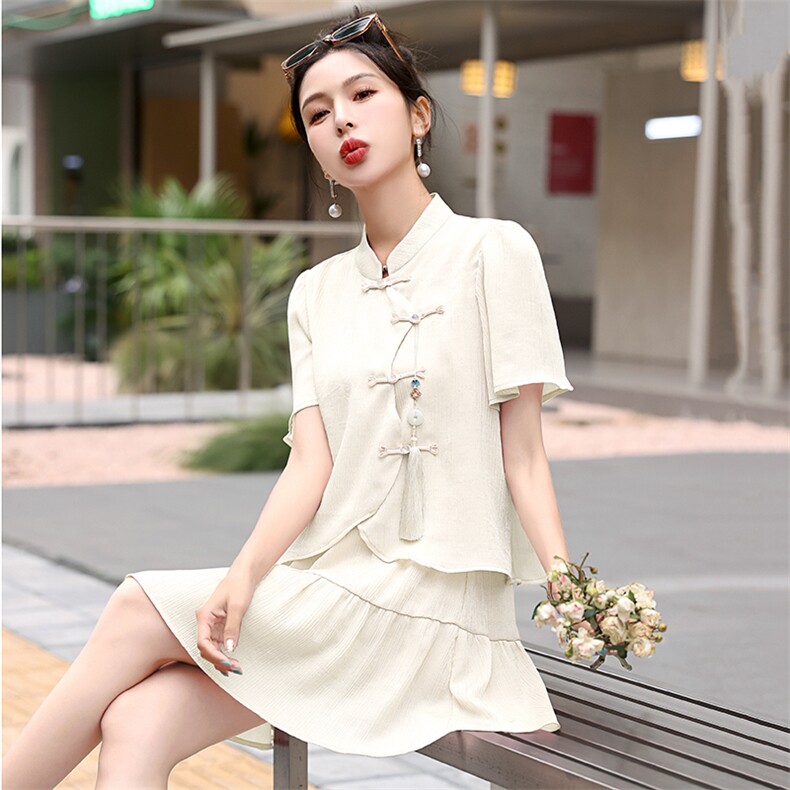 《48H发》复古时尚新中式两件套套裙,女装套装/套裙,婷轩阁