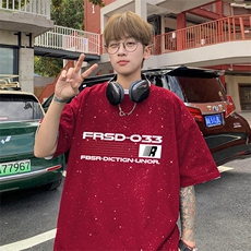 可48小时发货支持抖音得物来样二开美式满天星亮片短袖T恤MTX648，男装T恤，电商A486-1