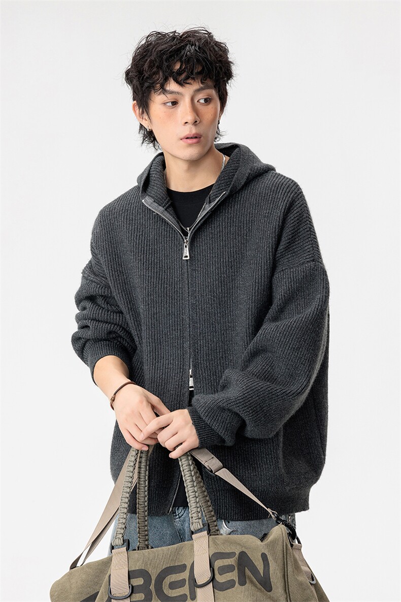 高品质800g秋冬连帽双拉链男士大码针织开衫毛衣MY119-特P50控118,男装针织衫/毛衣,电商A001-1