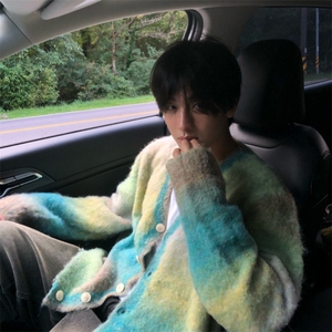 816B-KS03-P85 韩网红款软糯渐变条纹开衫外套男女图片