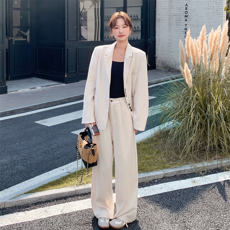 白色气质大女主通勤风西装套装女秋季2025新款一整套阔腿裤两件套,女装套装/套裙,2C305