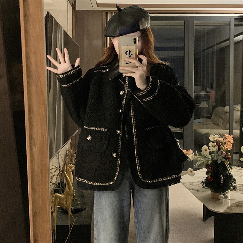 C916-P135短款羊羔毛棉衣外套女2025冬季小香风加厚流苏棉服潮,男装棉衣,星座911-2(原星座613-2）