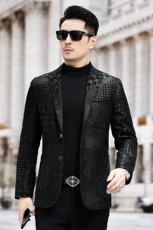 高端轻奢绵羊皮单西装男士秋冬时尚磨砂绵羊皮单西服皮衣外套，男装皮衣，钱塘723