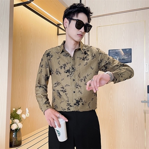 301A-1/H515/P58 2024秋装新款男士印花长袖衬衫男修身花衬衣潮图片
