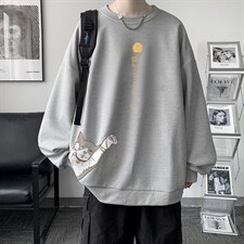 华夫格卫衣圆领卫衣男大码长袖t恤男外套HW76013-P30加绒款-P40，男装卫衣，电商A040
