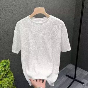 夏季设计感小众泡泡短袖T恤男宽松休闲华夫格体恤上衣服薄图片