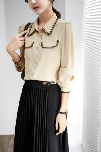 【现货】品质衬衣，织带装饰金属扣，女装，苏诗丁