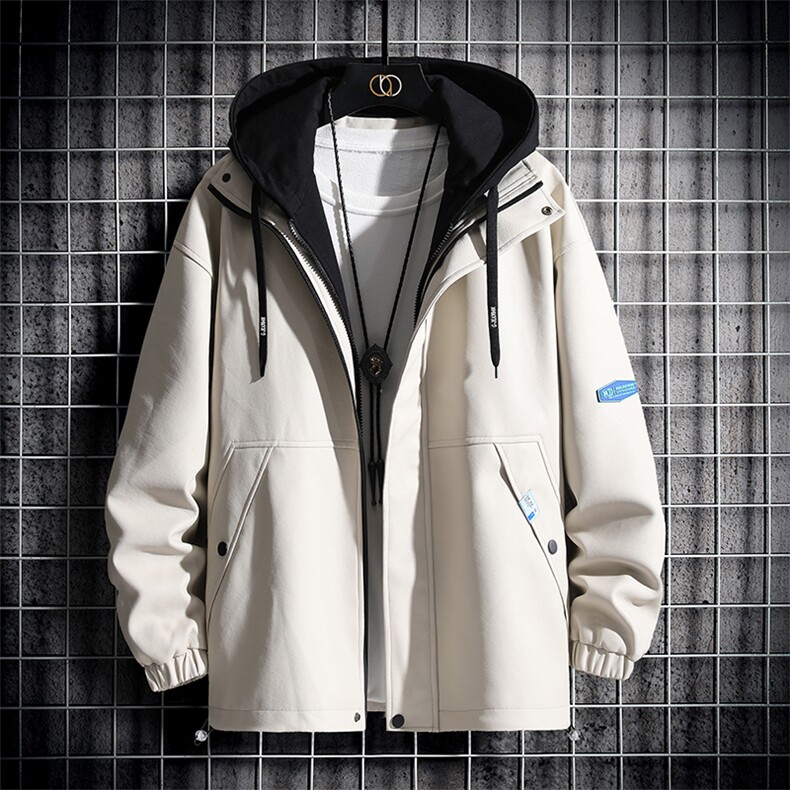 夹克男日系挂拍连帽卫衣领假俩件PU皮上衣外套DSA157B-J8068-P95,男装夹克,电商A157-1