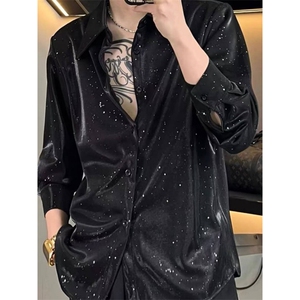 高级设计感烫金满天星衬衫男生长袖韩版宽松潮流时尚痞帅衬衣图片