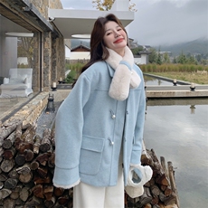 现货25新冬加厚毛毛呢子外套派克送围巾2D044-2520-P215-K328，女装派克服，2D044