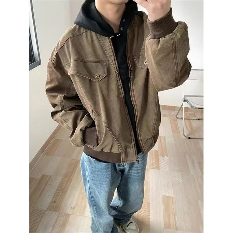 得物品质秋款男女假两件夹克衫连帽灯芯绒开衫外套JK7015P85,男装夹克,星座1013-1