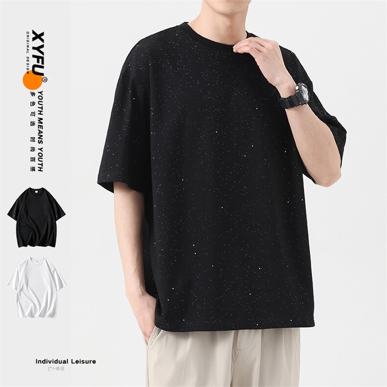 黑色满天星t恤男短袖夏季薄款2025潮牌小众设计感情侣高级感体恤图片