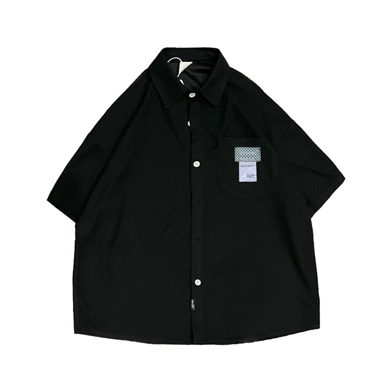 华夫格衬衫短袖男夏季日系潮流贴标休闲宽松衬衣半袖CS0111-P38,男装衬衫,星座308B-1