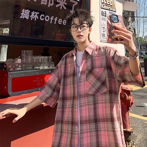 短袖衬衫男夏季新款磨毛格子衬衣DX716-特批26无差价图片