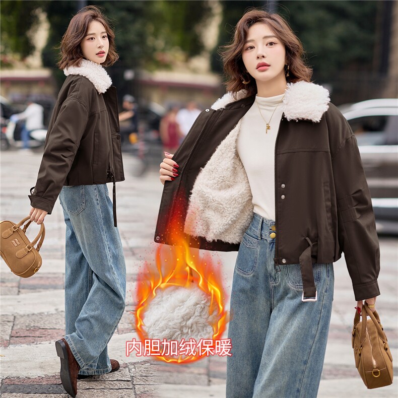 9117时尚加绒加厚派克服外套（毛领可脱卸）,女装派克服,依路服饰