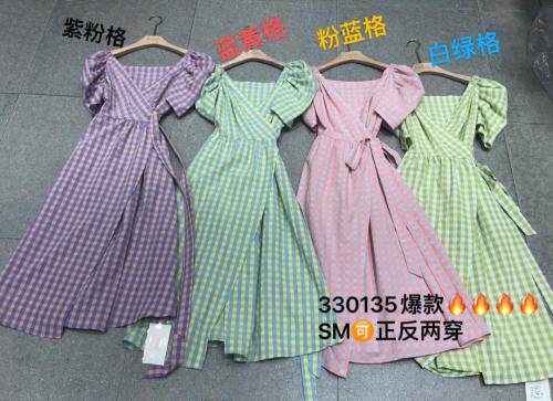 一片式格子连衣裙，女装连衣裙，H·SHE