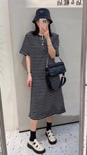 【现货］条纹连衣裙，女装连衣裙，酷巴黎