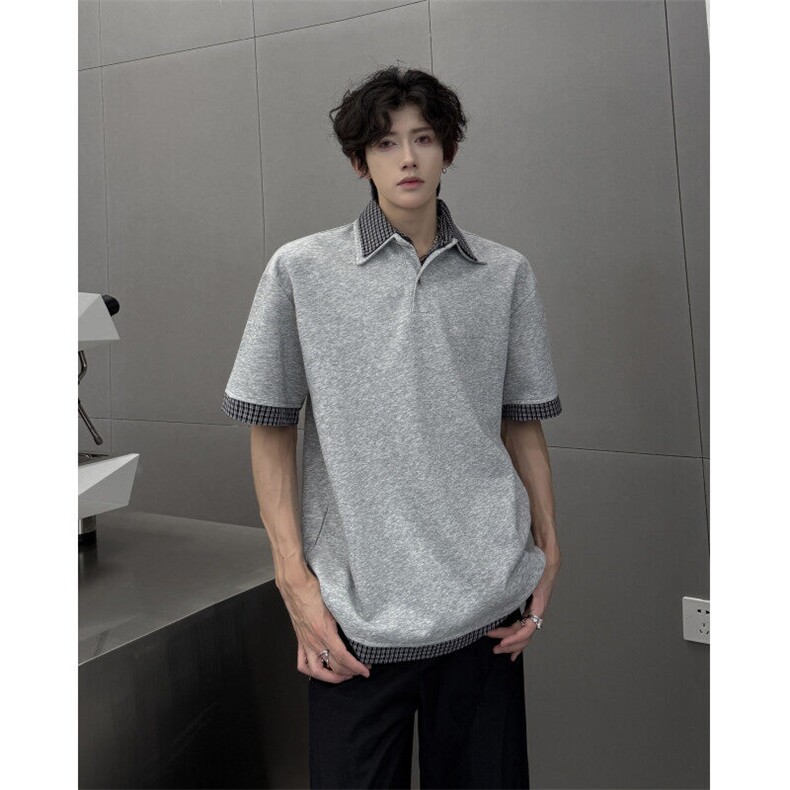 现货！25夏polo衫翻领miu风小格子翻领拼接垫肩短袖dx237-p58,男装Polo衫,电商B288