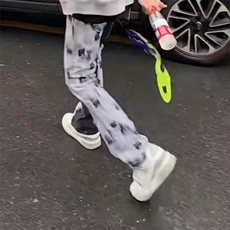 美式高街涂鸦泼墨微喇弹力牛仔裤男款潮牌欧美修身显瘦百搭长裤子，男装牛仔裤，四季星座505