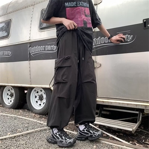 美式复古直筒伞兵工装裤潮牌男女秋季新款宽松蓝色阔腿裤灯笼裤图片
