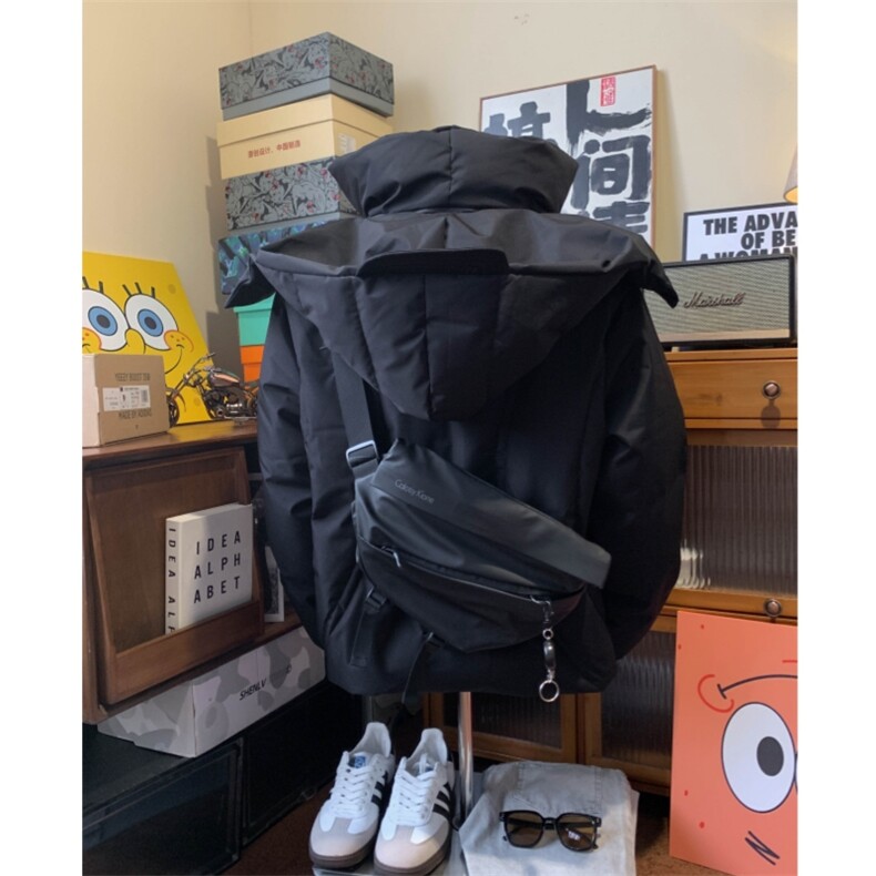 【现货】黑色连帽拉链棉服自制,男装棉衣,星座910A