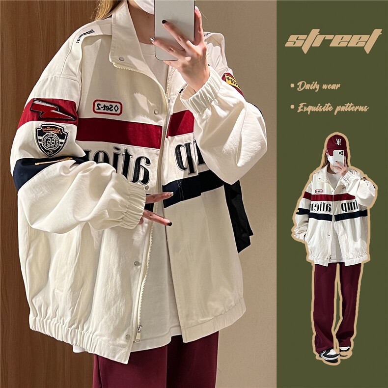 中性风2023秋装复古机车服ins潮牌夹克外套上衣女H806P108,男装夹克,电商A341