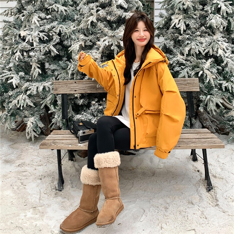 南瓜色时尚连帽工装羽绒服女气质氛围感2025冬季新款加厚保暖外套,女装羽绒服,2C209