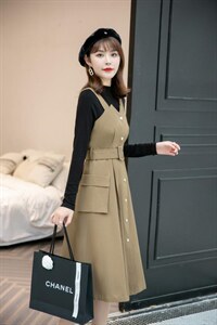 【现货】秋季都市丽人韩版咖色背带裙图片