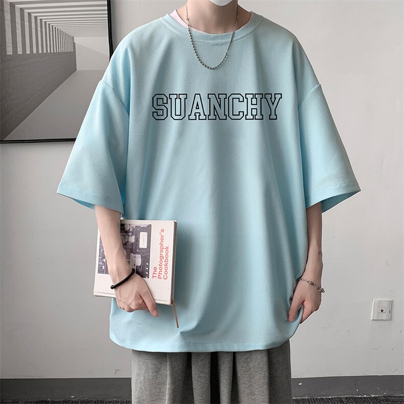 HT73229-P22华夫格t恤男短袖男大码五分袖大皂风,男装T恤,电商A040