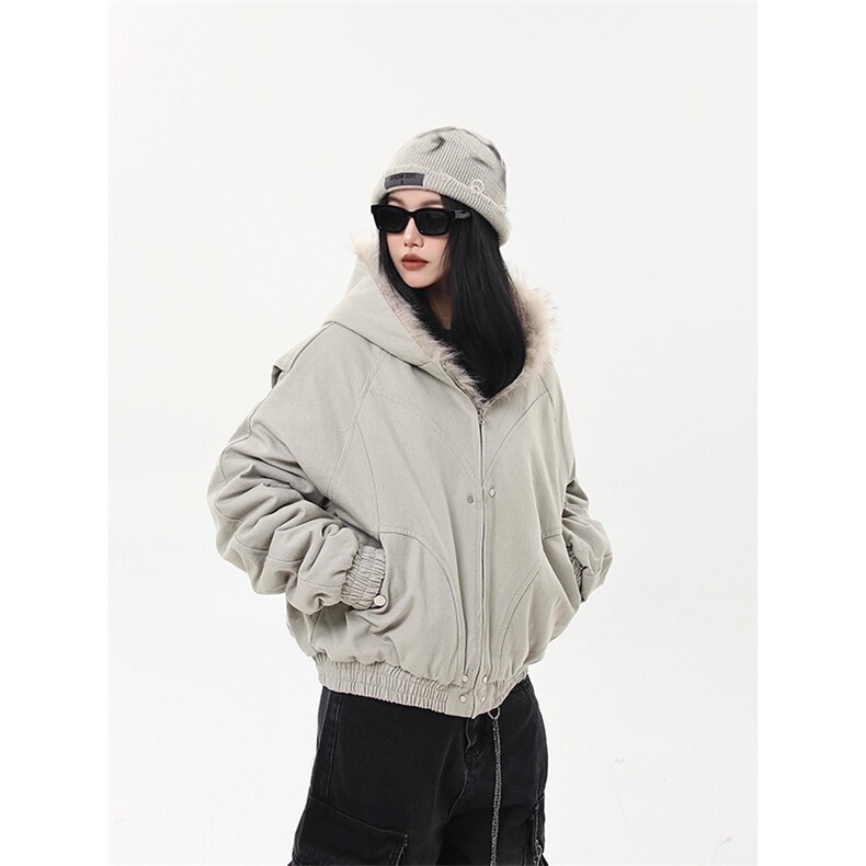 现货高品质美式高街冬季重磅硬挺短款座山雕毛领棉衣男女加厚外套，男装棉衣，电商A486-1