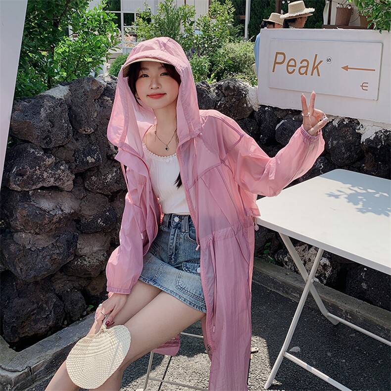 防晒衣风衣外套女夏季中长款2025新款海边旅游薄款透气防晒服罩衫,女装防晒衣,帛锦泉