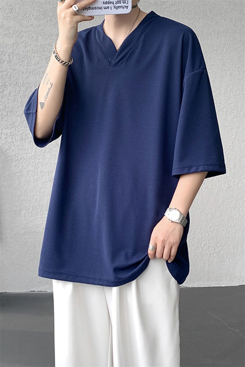 8XL-M短袖t恤男款夏季薄款垂感小V领七分袖加肥加大码DT005特P20,男装T恤,电商B312