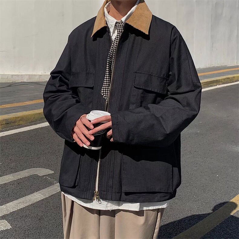 男夹克青少年工装大口袋翻领夹克外套 W81P65图片