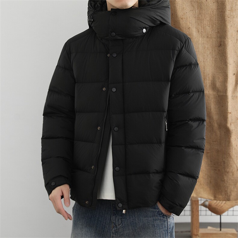 2025冬季90白鸭绒保暖羽绒服男连帽休闲纯色御寒上衣百搭外套,男装羽绒服,星座914