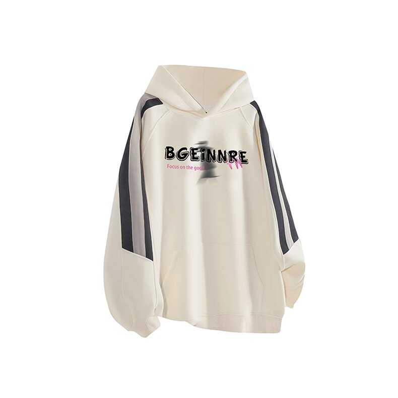 抖音得物美式全棉拼接织带撞色宽松潮连帽印花卫衣外套A1805，女装短外套，电商A443