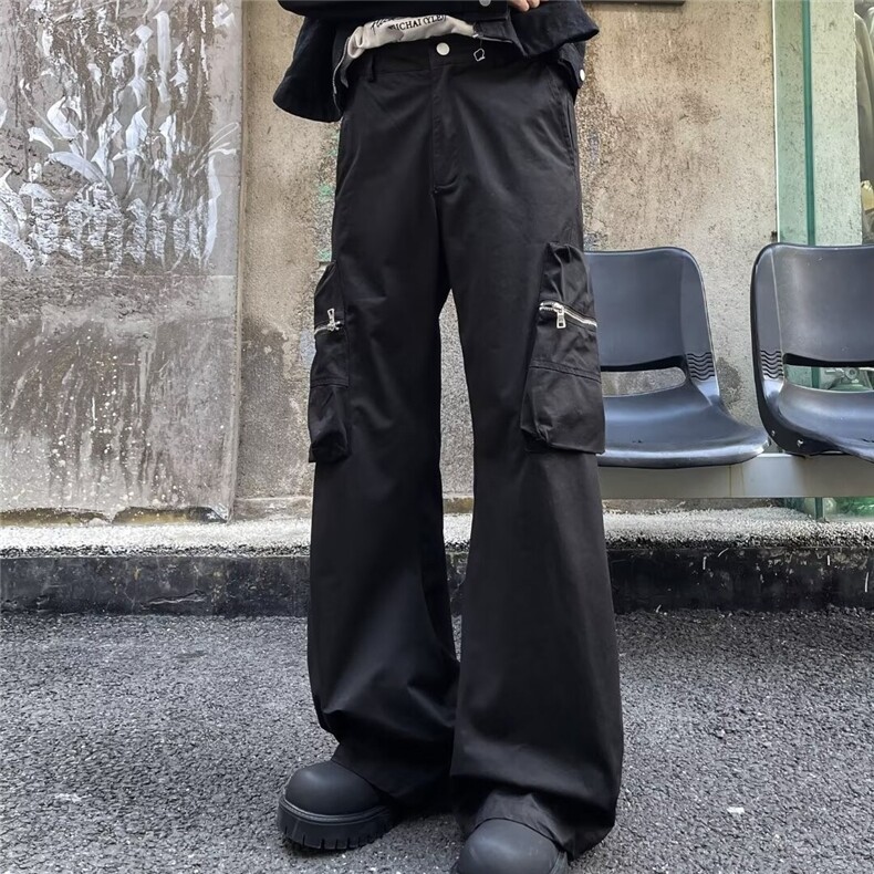 美式复古高街口袋机能工装裤男直筒微喇黑色长裤1001-1-K113-P55,男装工装外套,星座1001-1