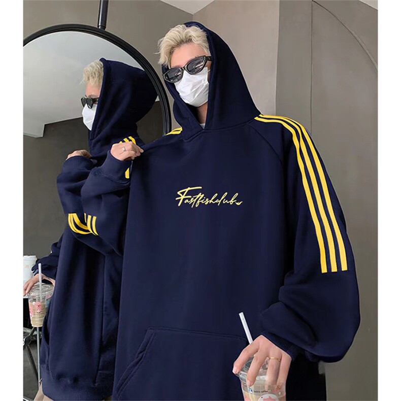 抖音得物高品质480克全棉加绒加厚宽松织带连帽印花卫衣A2304,男装卫衣,电商A443