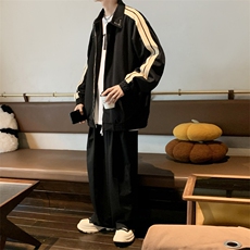 夹克男港风潮拉链开衫条纹拼色2024春秋新款ins宽松外套W4046-P38，男装夹克，星座412-2