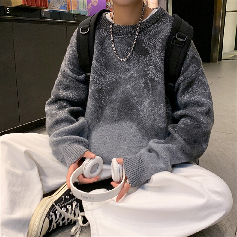M3117/P70秋冬新款毛衣男圆领套头针织衫腰果花扎染大码上衣控98，男装针织衫/毛衣，电商A141