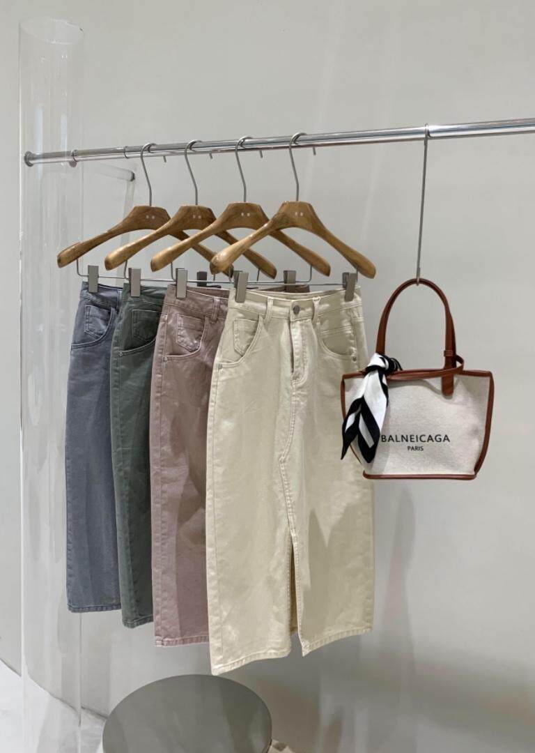 开衩牛仔半裙，女装半身裙，里奈(1F)